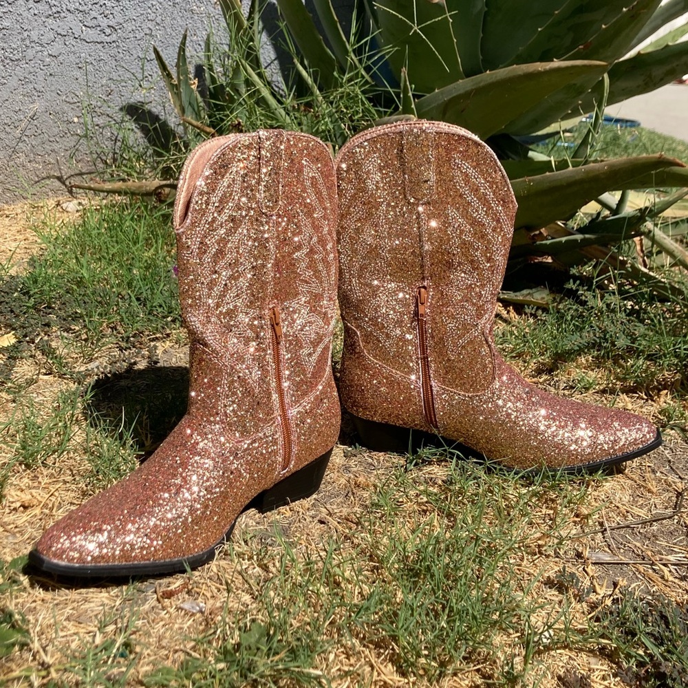 Rose Gold Glitter Western Boots